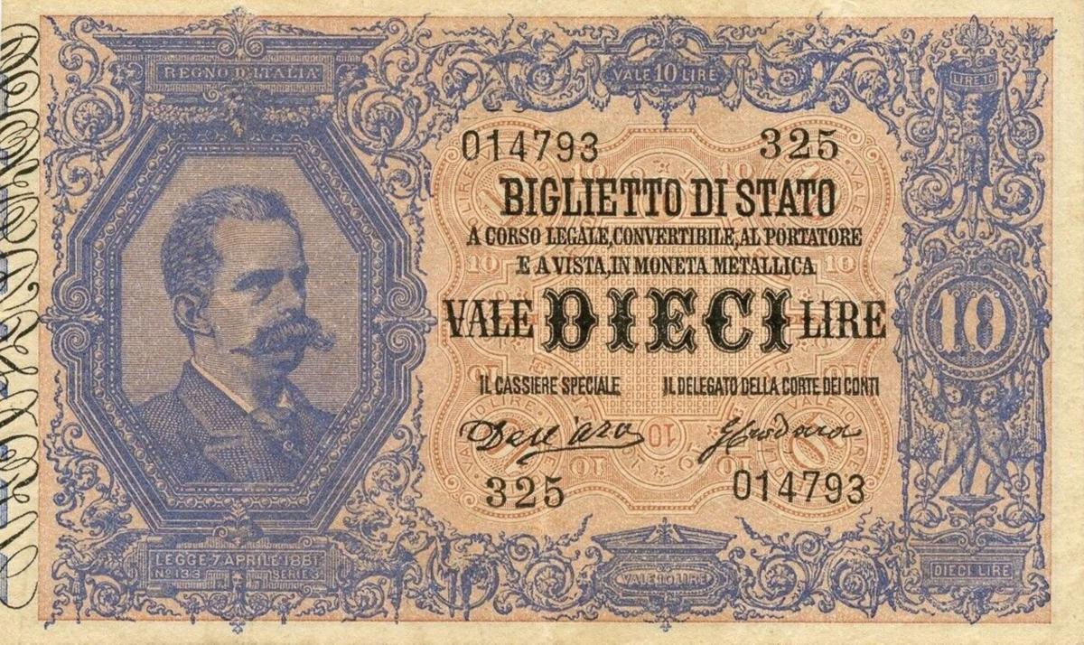 Front of Italy p20a: 10 Lire from 1888