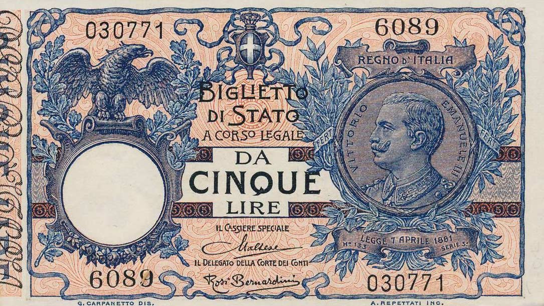 Front of Italy p23g: 5 Lire from 1925