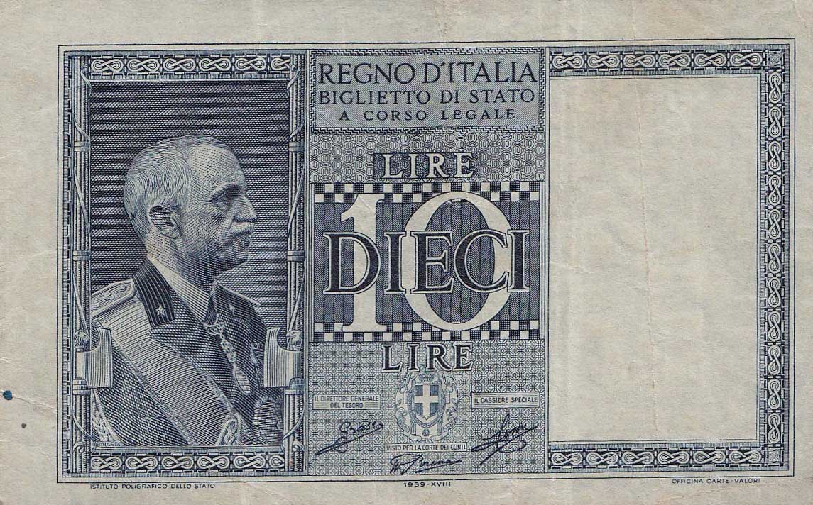 Front of Italy p25c: 10 Lire from 1939