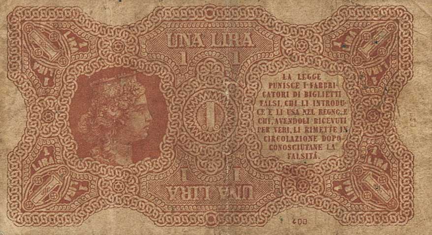Back of Italy p2: 1 Lira from 1874