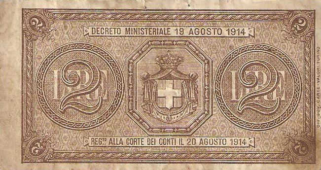 Back of Italy p37a: 2 Lire from 1914