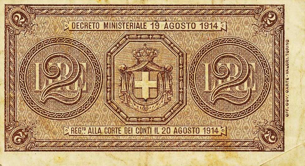 Back of Italy p37b: 2 Lire from 1914