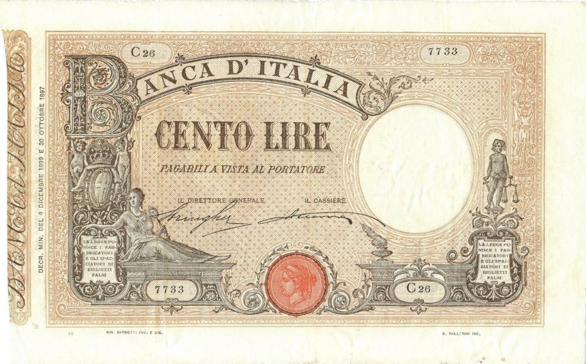Front of Italy p39c: 100 Lire from 1899