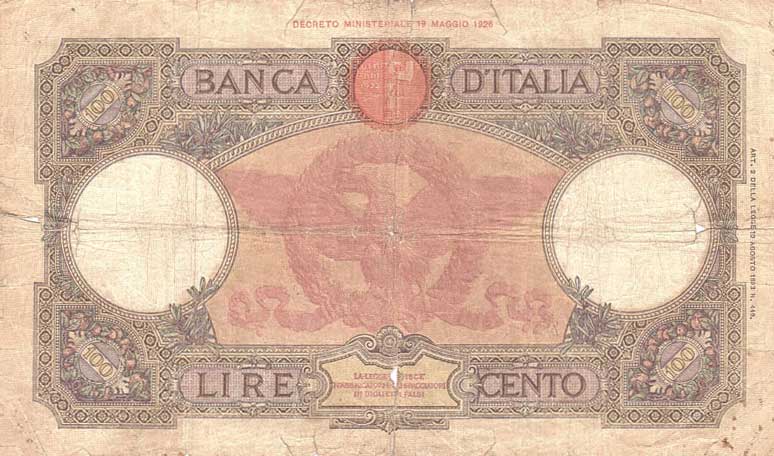 Back of Italy p39f: 100 Lire from 1919