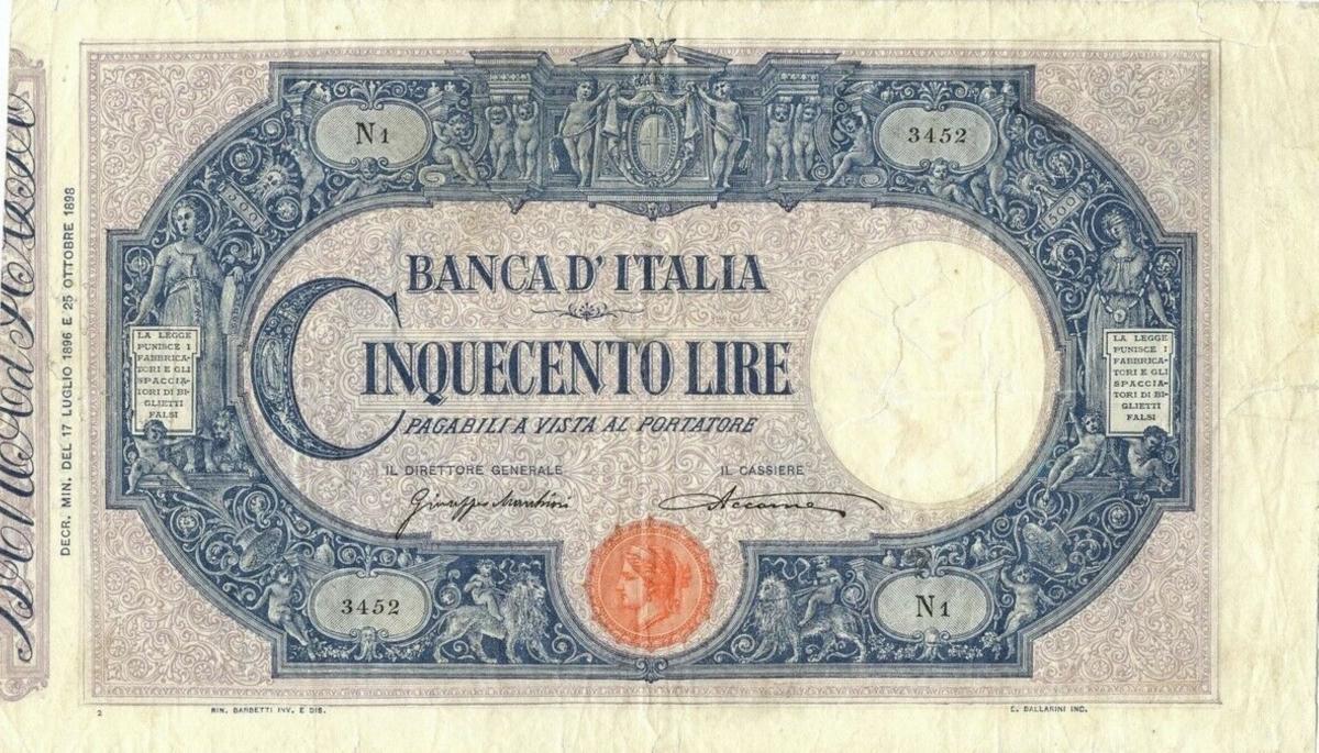 Front of Italy p40b: 500 Lire from 1898
