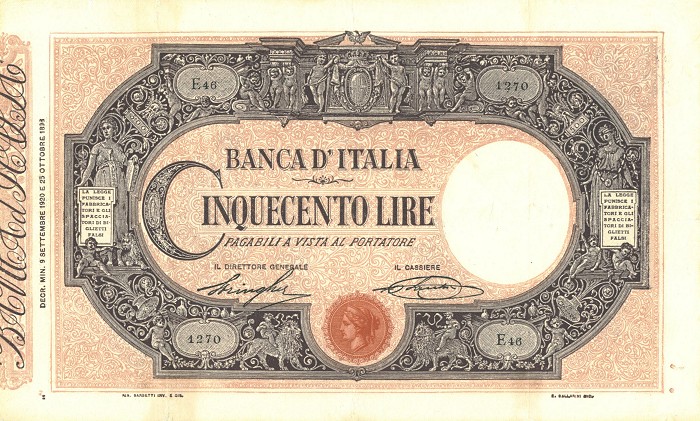 Front of Italy p40f: 500 Lire from 1919