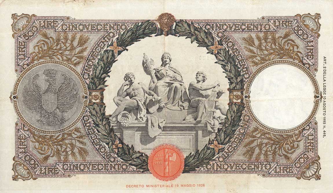 Back of Italy p51c: 500 Lire from 1932