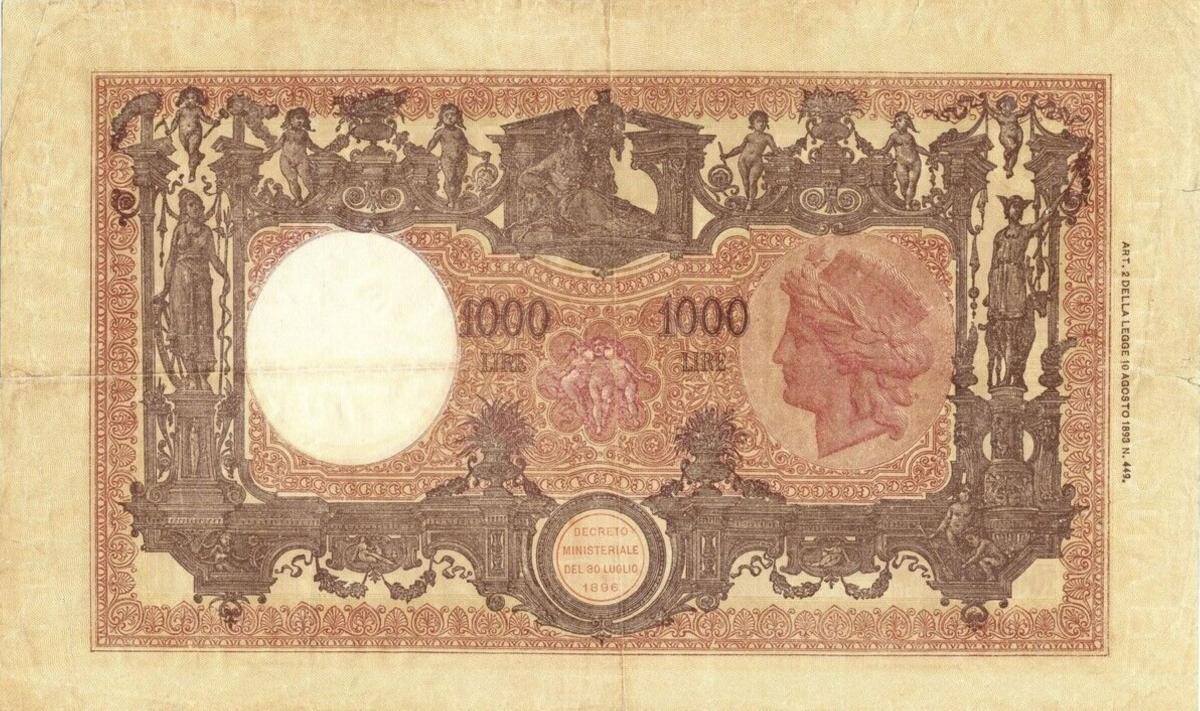 Back of Italy p52a: 1000 Lire from 1926