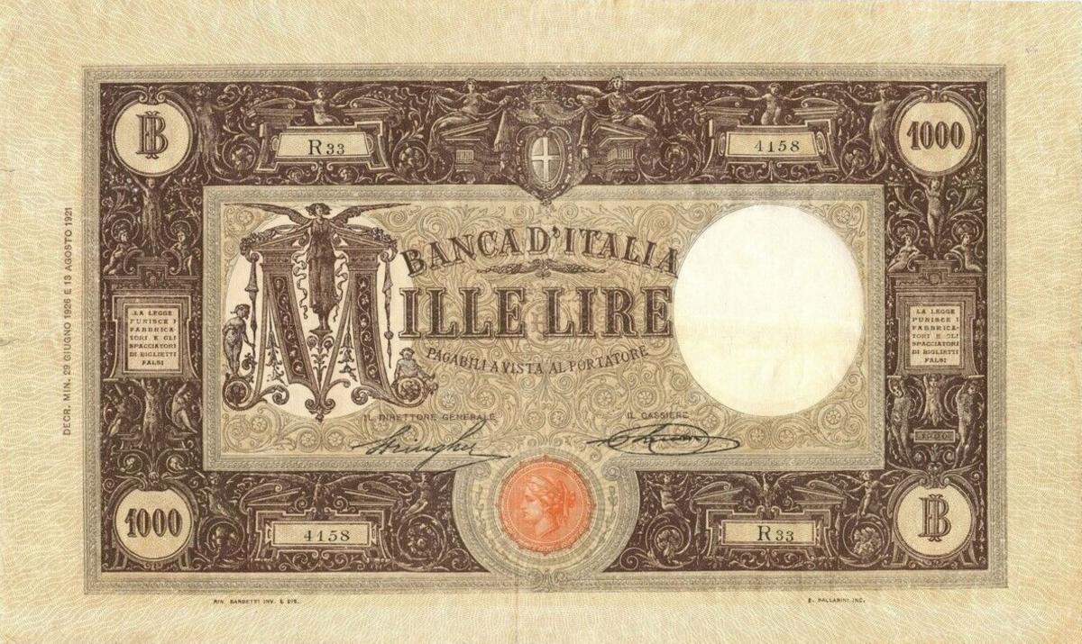 Front of Italy p52a: 1000 Lire from 1926