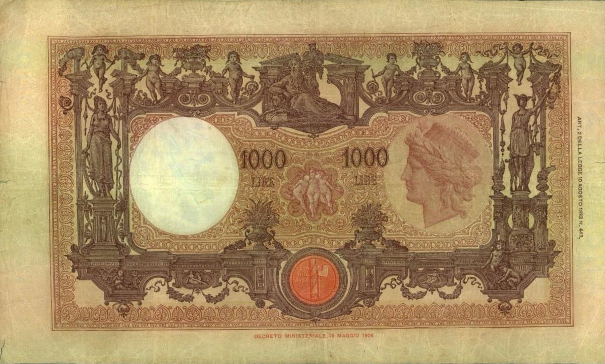 Back of Italy p52b: 1000 Lire from 1929