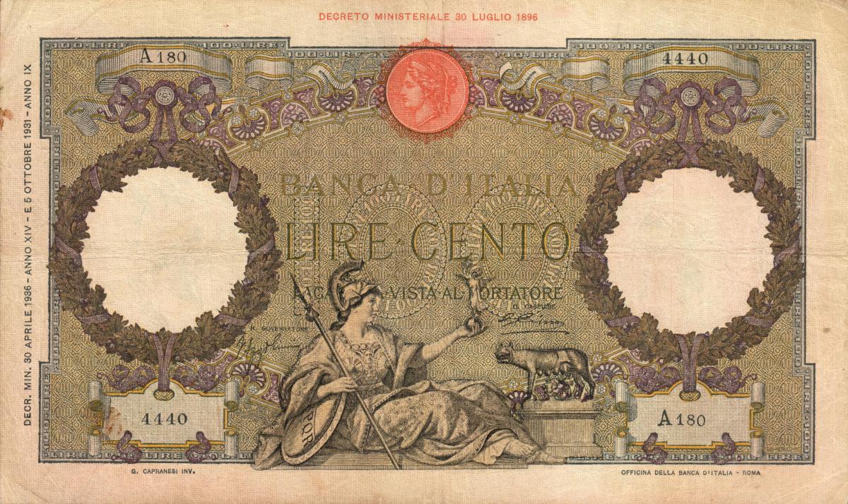 Front of Italy p55a: 100 Lire from 1931