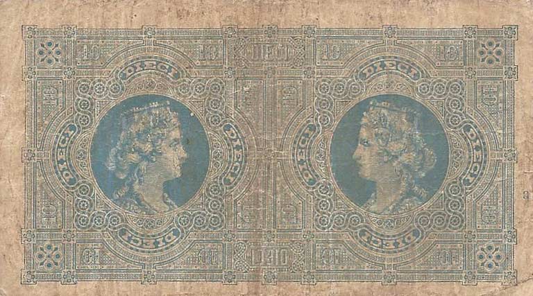 Back of Italy p5: 10 Lire from 1874