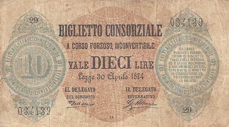 Front of Italy p5: 10 Lire from 1874