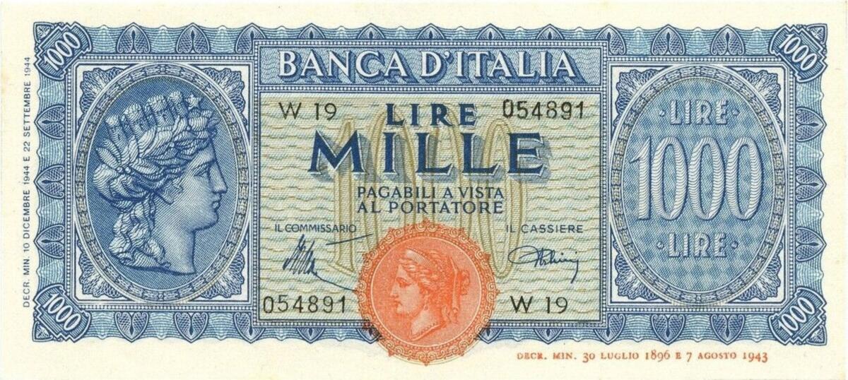 Front of Italy p77r: 1000 Lire from 1944
