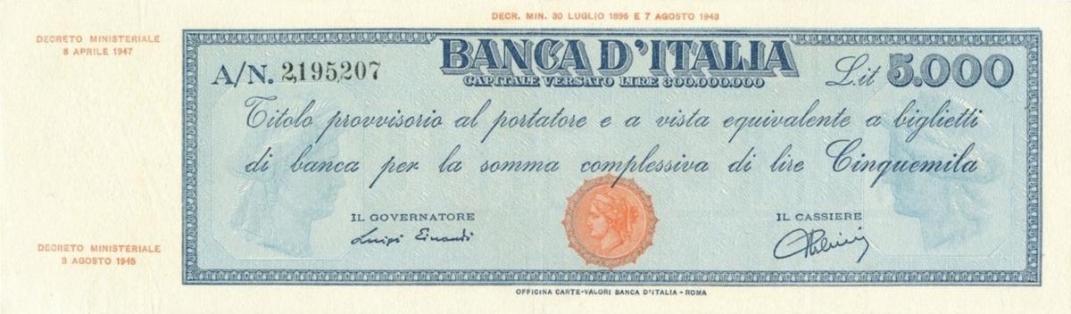 Front of Italy p78b: 5000 Lire from 1947