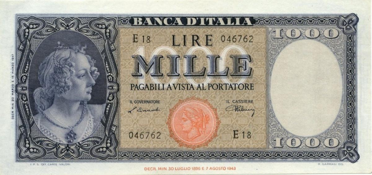 Front of Italy p82a: 1000 Lire from 1947