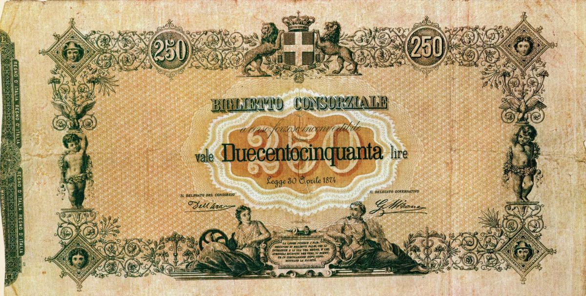 Front of Italy p8: 250 Lire from 1874