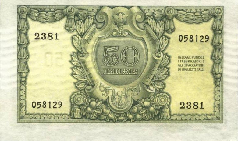 Back of Italy p91a: 50 Lire from 1951