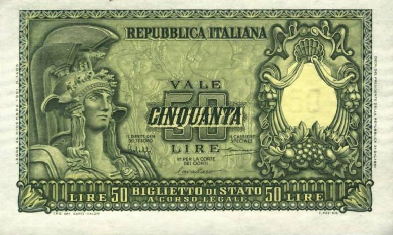 Front of Italy p91a: 50 Lire from 1951