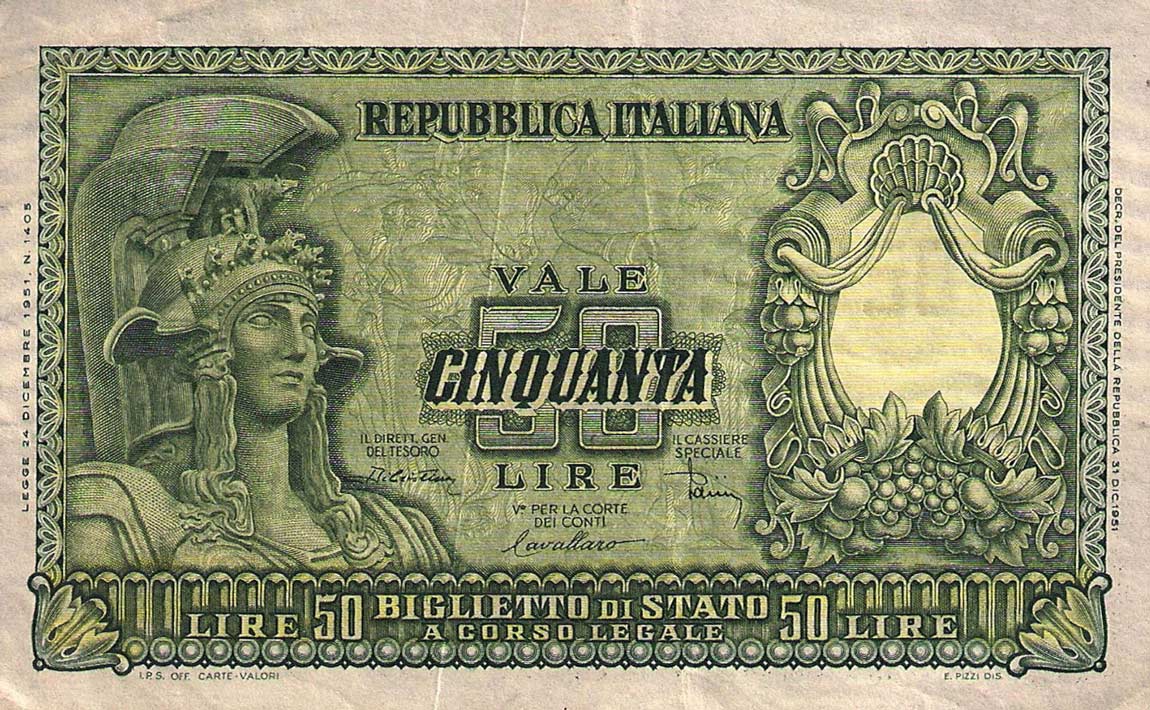 Front of Italy p91b: 50 Lire from 1951