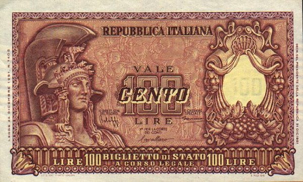 Front of Italy p92a: 100 Lire from 1951