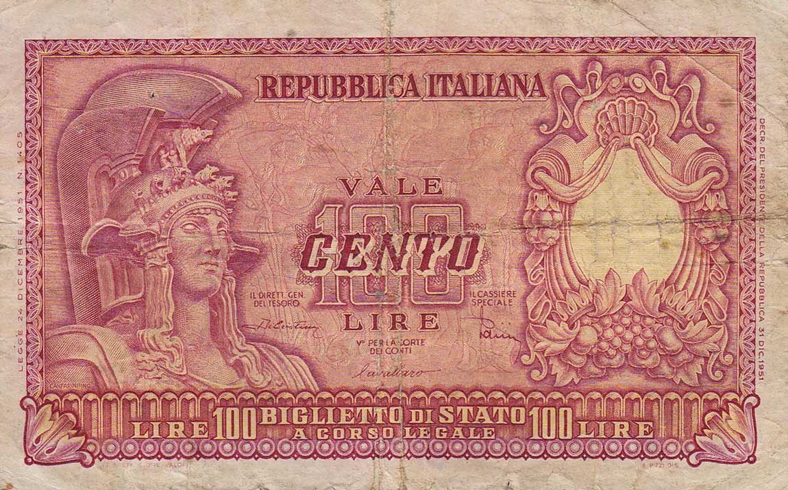 Front of Italy p92b: 100 Lire from 1951
