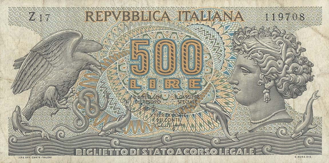 Front of Italy p93b: 500 Lire from 1975