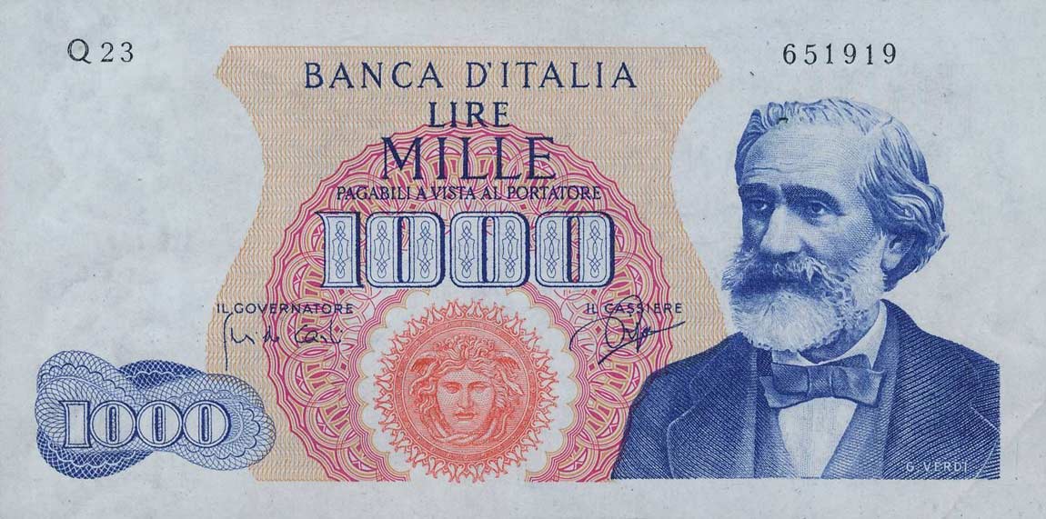 Front of Italy p96b: 1000 Lire from 1963