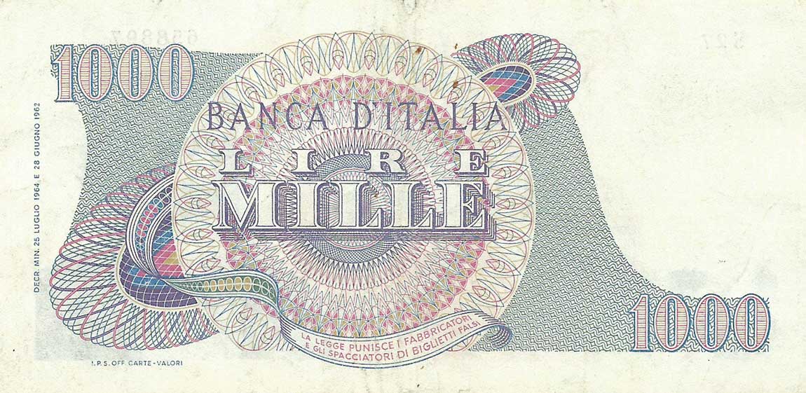 Back of Italy p96c: 1000 Lire from 1964
