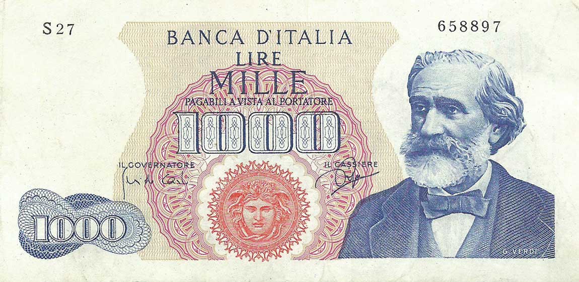 Front of Italy p96c: 1000 Lire from 1964