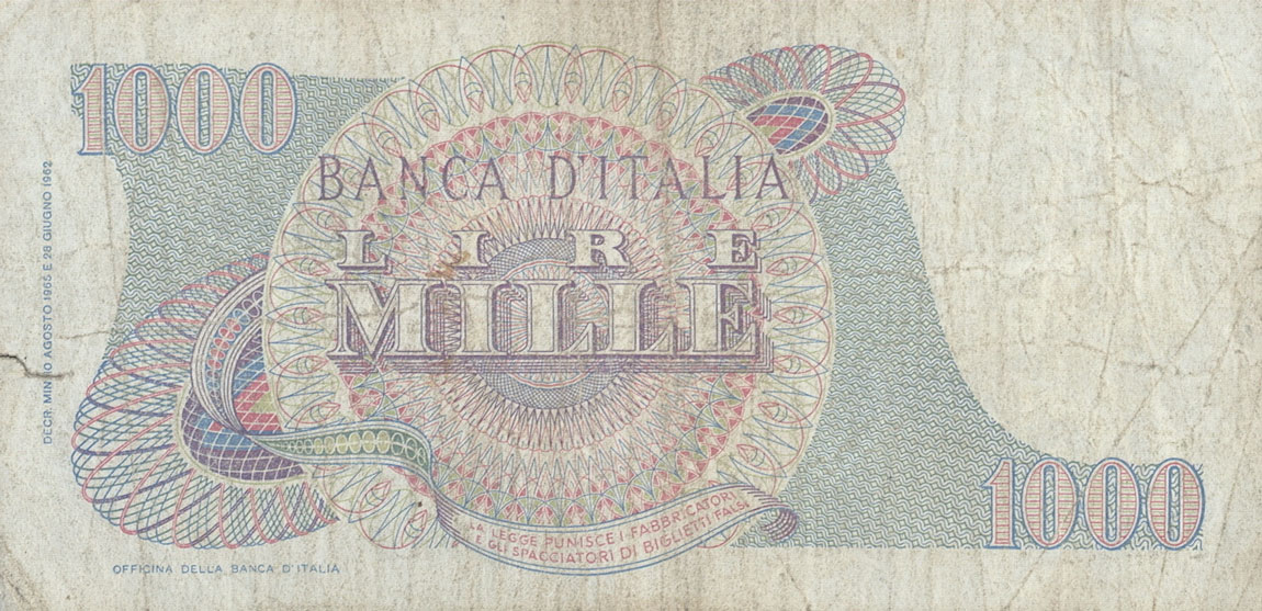 Back of Italy p96d: 1000 Lire from 1965