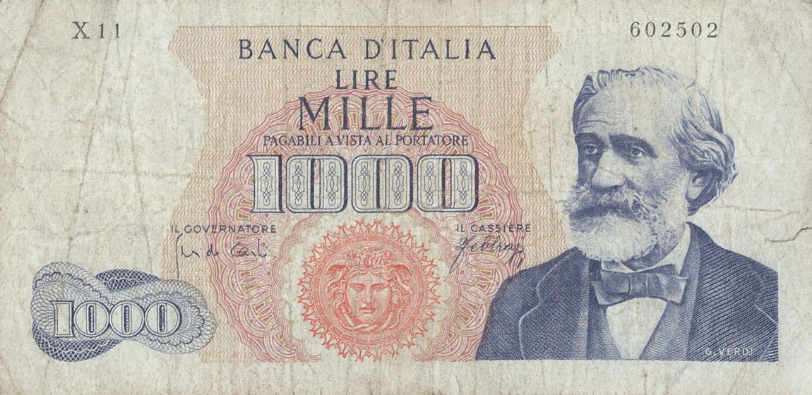 Front of Italy p96d: 1000 Lire from 1965