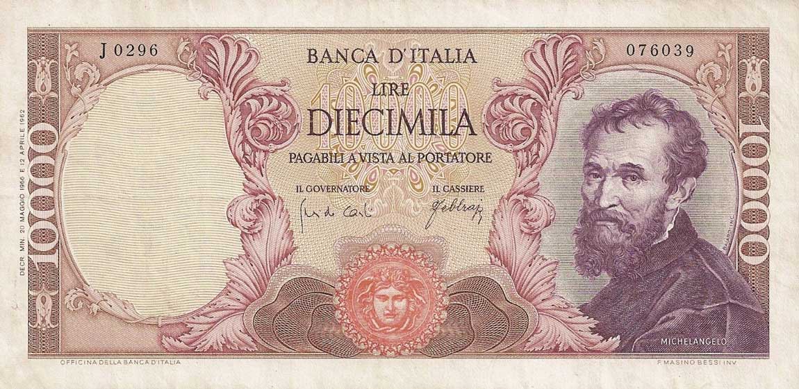 Front of Italy p97c: 10000 Lire from 1966