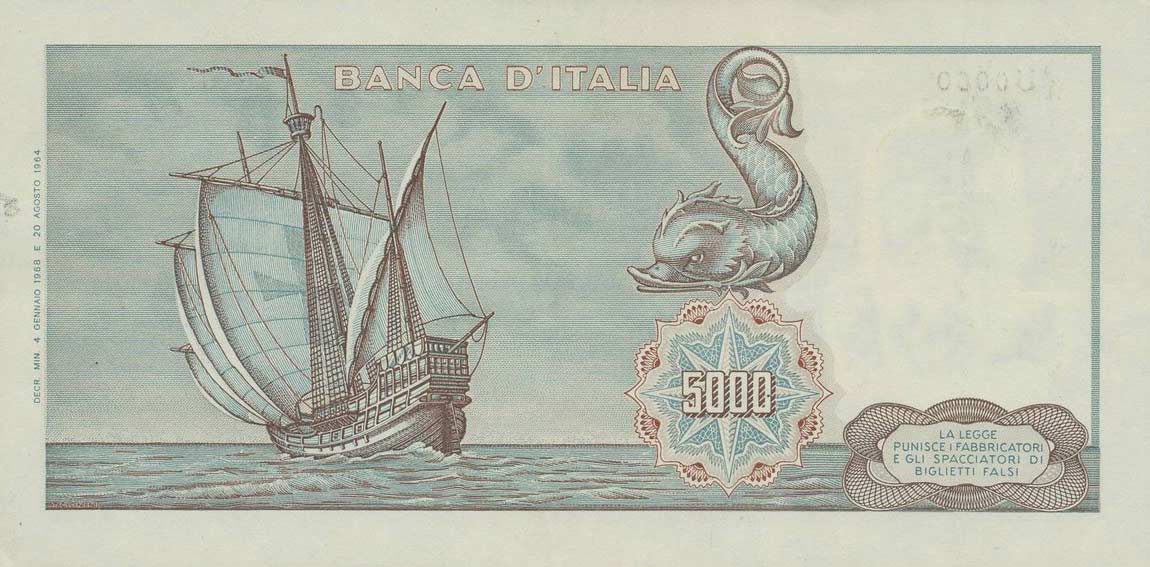 Back of Italy p98b: 5000 Lire from 1968