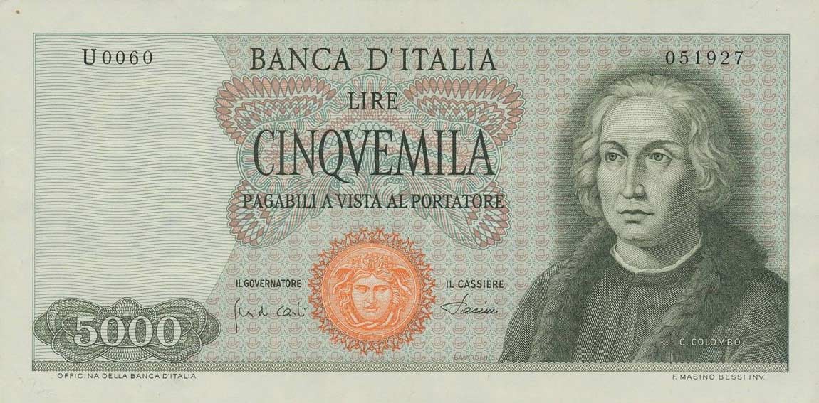 Front of Italy p98b: 5000 Lire from 1968