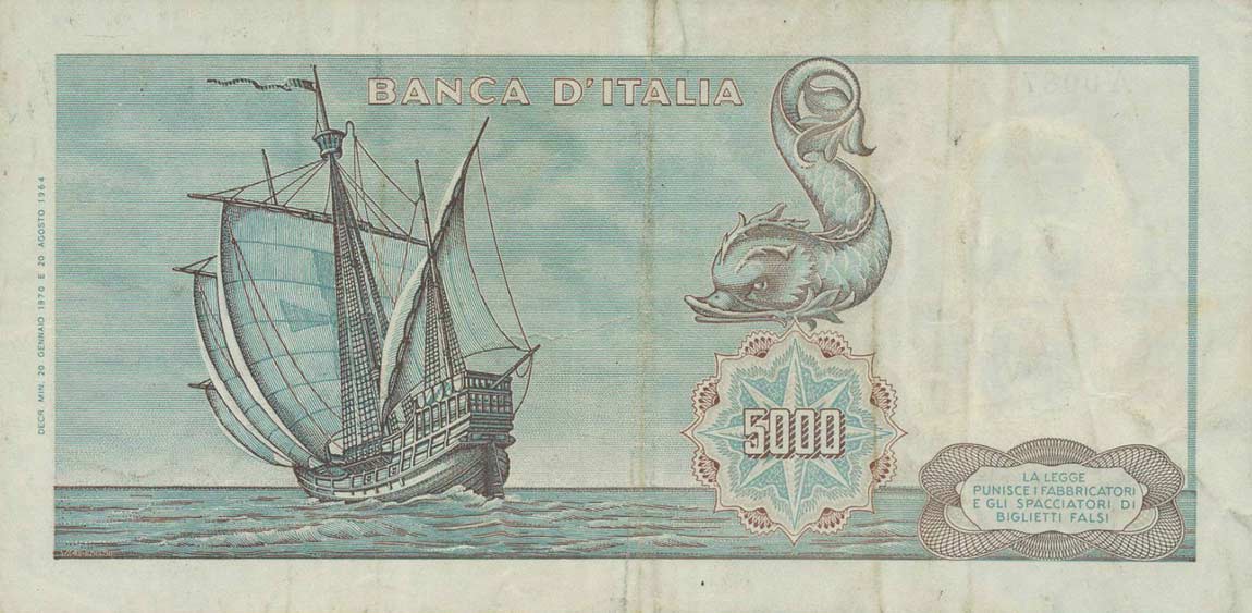 Back of Italy p98c: 5000 Lire from 1970