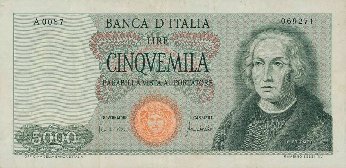 Front of Italy p98c: 5000 Lire from 1970