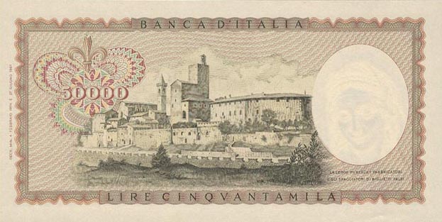 Back of Italy p99c: 50000 Lire from 1972
