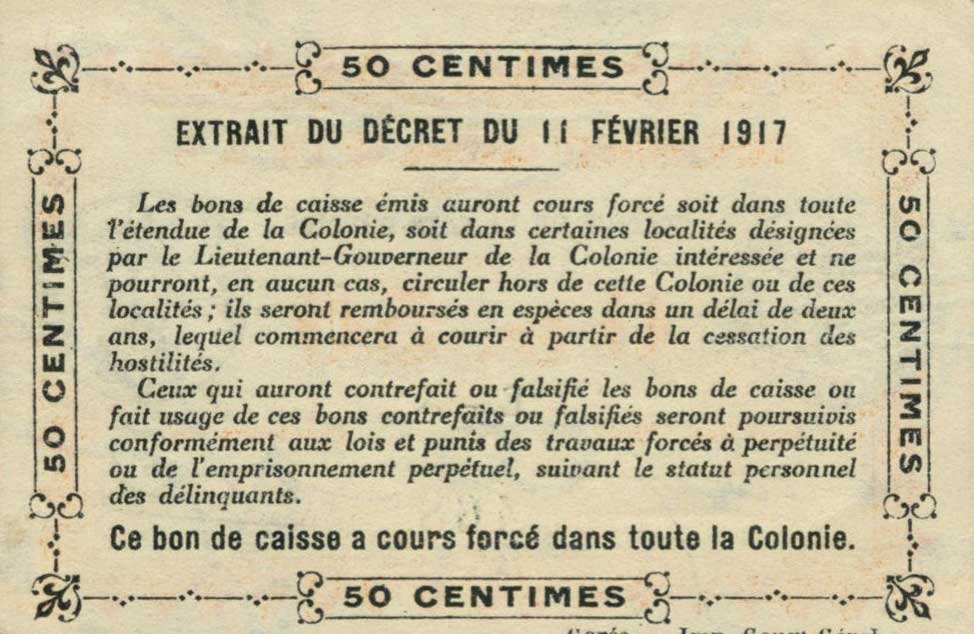 Back of Ivory Coast p1a: 0.5 Franc from 1917