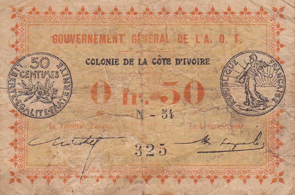 Front of Ivory Coast p1c: 0.5 Franc from 1917