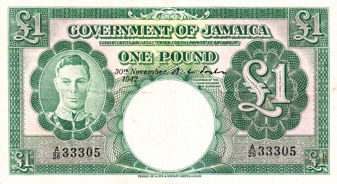 Front of Jamaica p41a: 1 Pound from 1942
