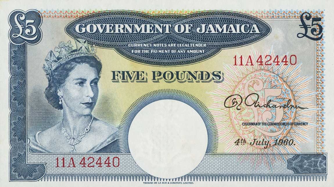 Front of Jamaica p48b: 5 Pounds from 1960