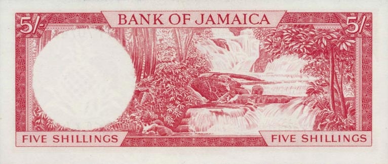 Back of Jamaica p51Ac: 5 Shillings from 1964