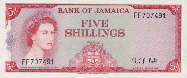 Front of Jamaica p51Ac: 5 Shillings from 1964