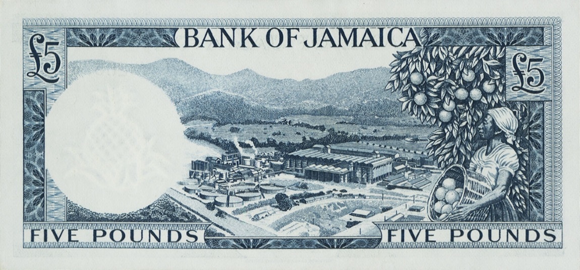 Back of Jamaica p52d: 5 Pounds from 1964