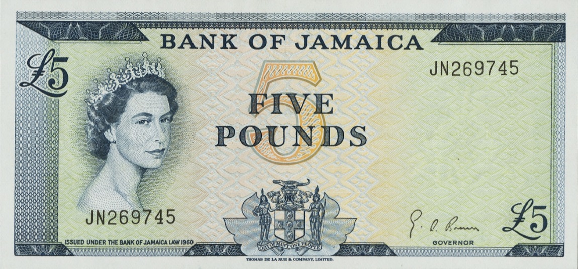 Front of Jamaica p52d: 5 Pounds from 1964