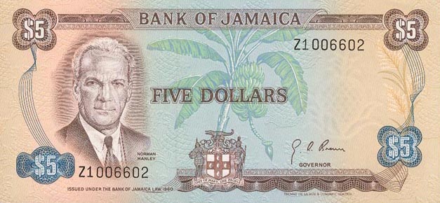 Front of Jamaica p56a: 5 Dollars from 1970