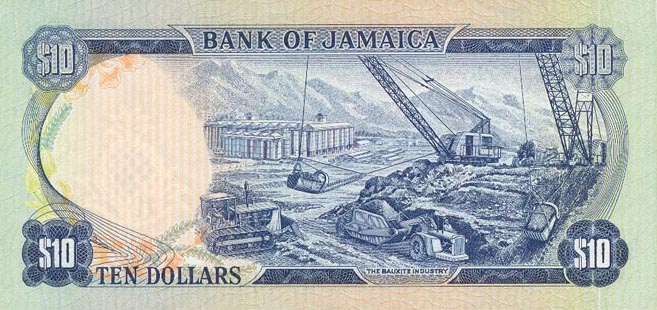 Back of Jamaica p57a: 10 Dollars from 1970