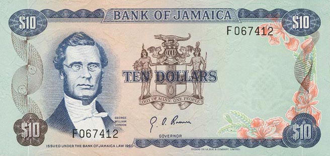 Front of Jamaica p57a: 10 Dollars from 1970
