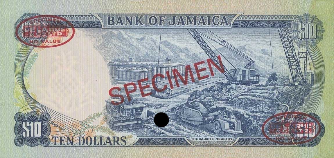 Back of Jamaica p57s: 10 Dollars from 1970